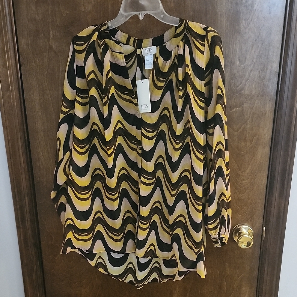 Jets Australia Women's Silk And Cotton Multicolor Wave Pattern Top